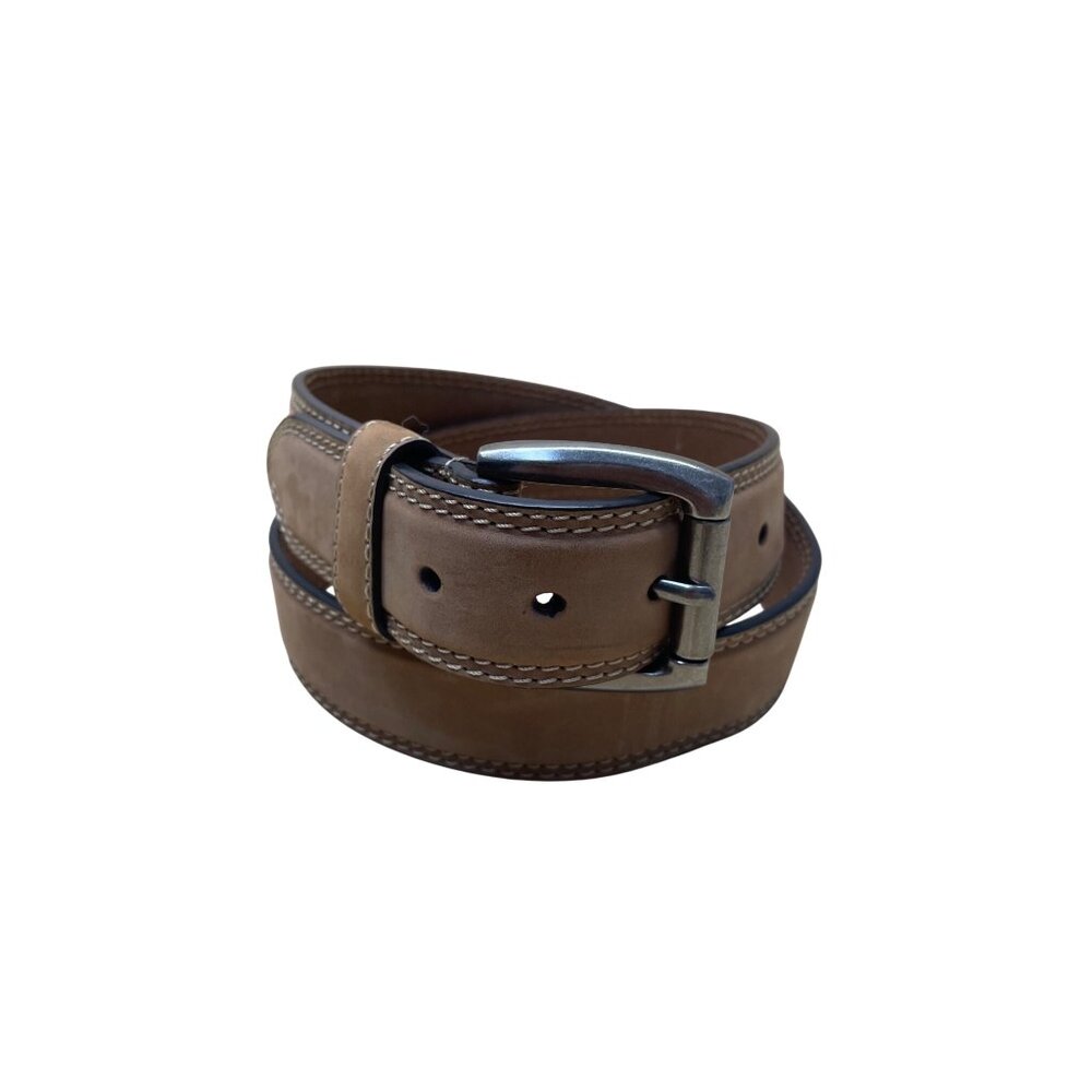 Genuine Leather Mens Brown Belt With Silver Buckle Casual Accessory Sz 49